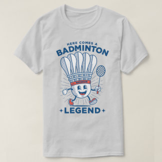 Hier komt een badminton legende mascotte t-shirt
