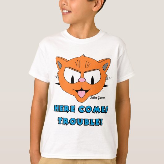 "HIER KOMT EEN PROBLEEM!" Cartoon Cat Funny Kinder T-shirt (Voorkant)