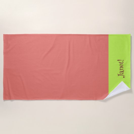 Hier komt een rood en helder groen strandlaken (Voorkant)