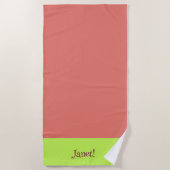 Hier komt een rood en helder groen strandlaken (Voorkant)