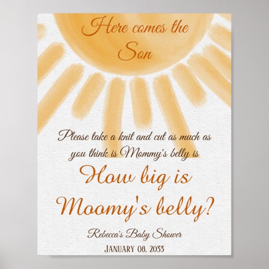 Hier komt een zonneblind Baby shower die raad hoe  Poster (Voorkant)