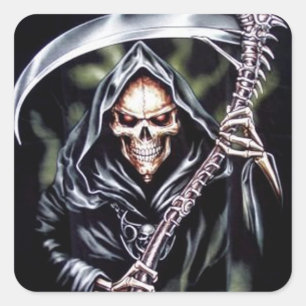 Hier komt grimmig vierkante sticker