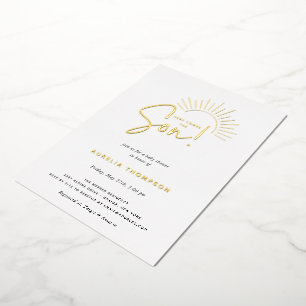 Hier komt het Baby shower Son Boho Sun Folie Uitnodiging