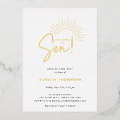 Hier komt het Baby shower Son Boho Sun Folie Uitnodiging (Voorkant)