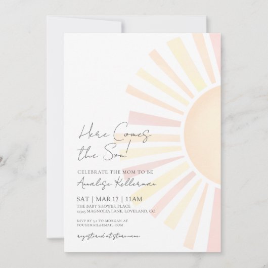 Hier komt het Baby shower Son Boho Sun Kaart (Voorkant)