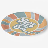 Hier komt het Baby shower Son Groovy Retro Sun Papieren Bordje (Gekanteld)