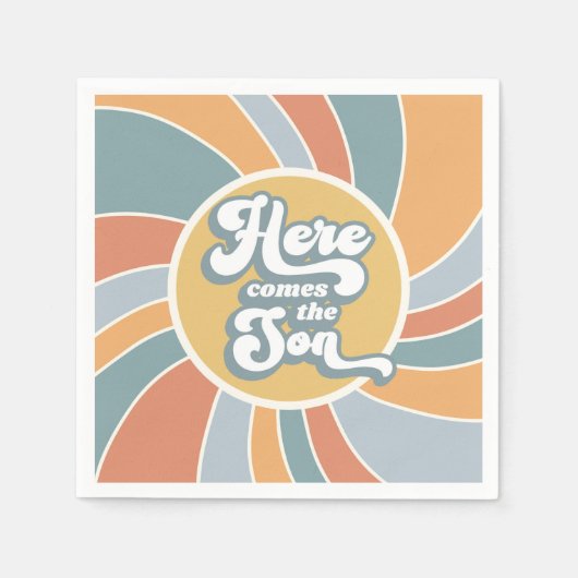 Hier komt het Baby shower Son Groovy Retro Sun Servet (Voorkant)