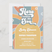 Hier komt het Baby shower Son Sunshine Groovy Kaart (Voorkant)