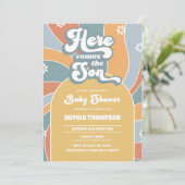 Hier komt het Baby shower Son Sunshine Groovy Kaart (Staand voorkant)