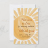 Hier komt het Baby shower Son Sunshine Ray Yellow Bedankkaart (Voorkant)