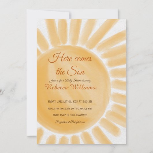 Hier komt het Baby shower Son Sunshine Ray Yellow Kaart (Voorkant)