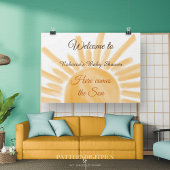 Hier komt het Baby shower Son Sunshine Ray Yellow Spandoek