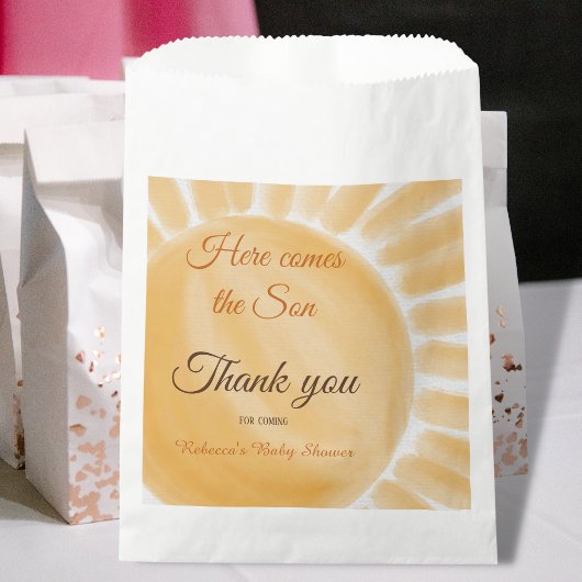 Hier komt het Baby shower Son Sunshine Yellow Ray Bedankzakje