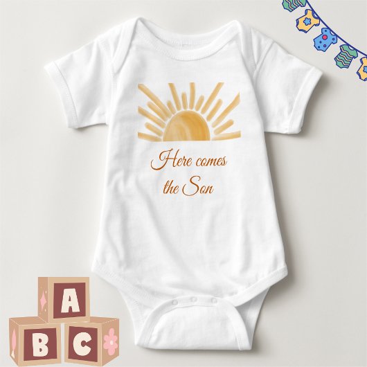 Hier komt het Baby shower Son Sunshine Yellow Ray Romper