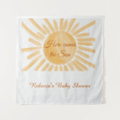 Hier komt het Baby shower Son Sunshine Yellow Ray Wandkleed (Voorkant)