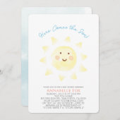 Hier komt het Baby shower Son Waterverf Boy. Kaart (Voorkant / Achterkant)