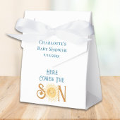 Hier komt het Baby shower van de jongen Bedankdoosjes