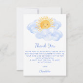 Hier komt het Baby shower van de jongen Bedankkaart (Voorkant)