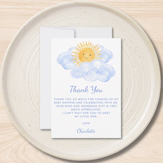 Hier komt het Baby shower van de jongen Bedankkaart