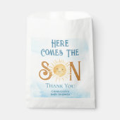 Hier komt het Baby shower van de jongen Bedankzakje (Voorkant)