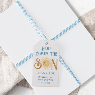 Hier komt het Baby shower van de jongen Cadeaulabel