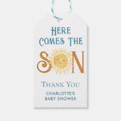 Hier komt het Baby shower van de jongen Cadeaulabel (Voorkant)