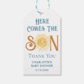 Hier komt het Baby shower van de jongen Cadeaulabel (Voorkant)