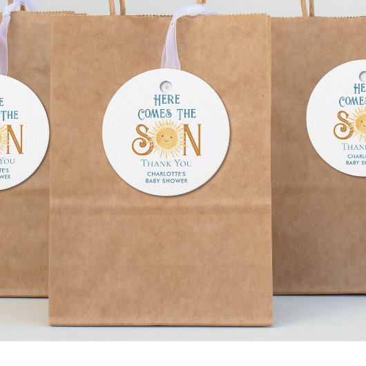 Hier komt het Baby shower van de jongen, dank je Bedankjes Labels