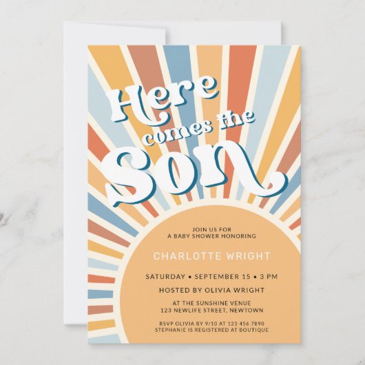 Hier komt het Baby shower van de jongen Kaart (Voorkant)