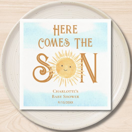 Hier komt het Baby shower van de jongen Servet