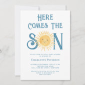 Hier komt het Baby shower van de Schattigee jongen Kaart (Voorkant)