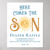Hier komt het Baby shower van de Son Diaper Raffle Poster (Voorkant)