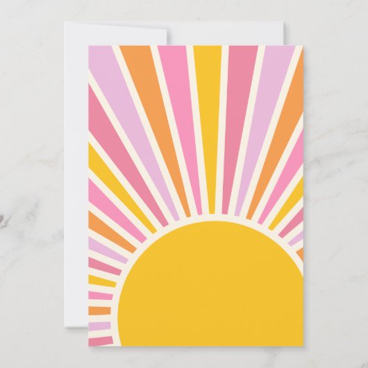 Hier komt het Baby shower van de Sun Girl Kaart (Achterkant)