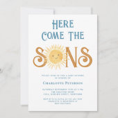 Hier komt het Baby shower van de tweeling Kaart (Voorkant)