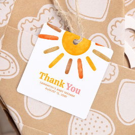 Hier komt het Baby shower van de zon Bedankjes Labels