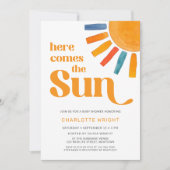 Hier komt het Baby shower van de zon Kaart (Voorkant)