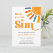 Hier komt het Baby shower van de zon Kaart (Staand voorkant)