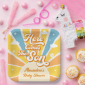 Hier komt het Baby shower van de zon Papieren Bordje (Feest)
