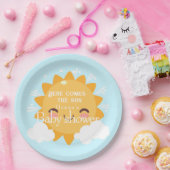 Hier komt het baby shower van de zon papieren bordje (Feest)