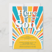 Hier komt het Baby shower van de Zonneeuwjongen-re Kaart (Voorkant)