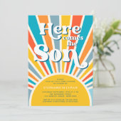 Hier komt het Baby shower van de Zonneeuwjongen-re Kaart (Staand voorkant)