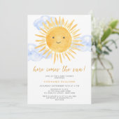 Hier komt het Baby shower van de zonneger Kaart (Staand voorkant)