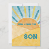 Hier komt het Baby shower van de Zonneonne Zoon va Kaart (Achterkant)