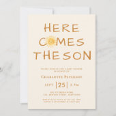 Hier komt het Baby shower van de Zonnezonne-instal Kaart (Voorkant)