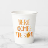 Hier komt het Baby shower van de Zonnezonne-instal Papieren Bekers (Achterkant)