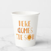 Hier komt het Baby shower van de Zonnezonne-instal Papieren Bekers (Voorkant)