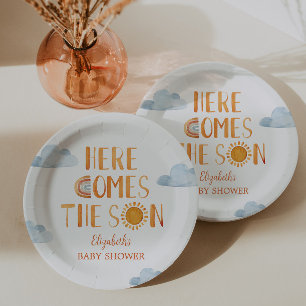Hier komt het Baby shower van de Zonnezonne-instal Papieren Bordje