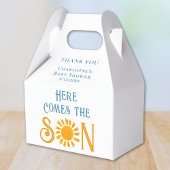 Hier komt het Baby shower van de zoon Bedankdoosjes