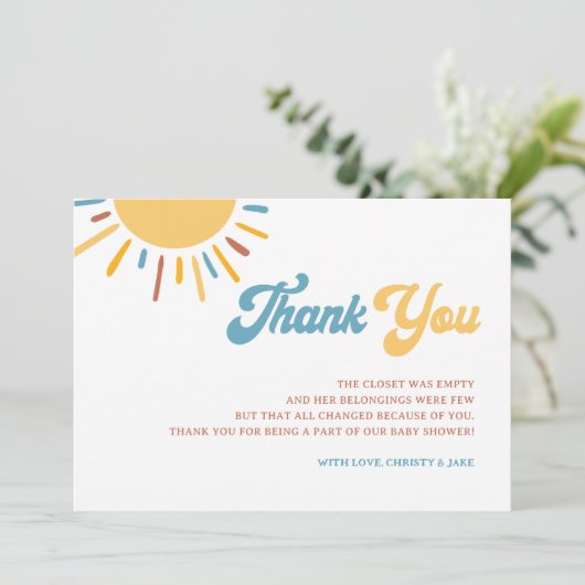 Hier komt het Baby shower van de zoon Bedankkaart (Staand voorkant)