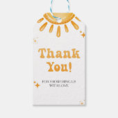 Hier komt het Baby shower van de zoon Cadeaulabel (Voorkant)